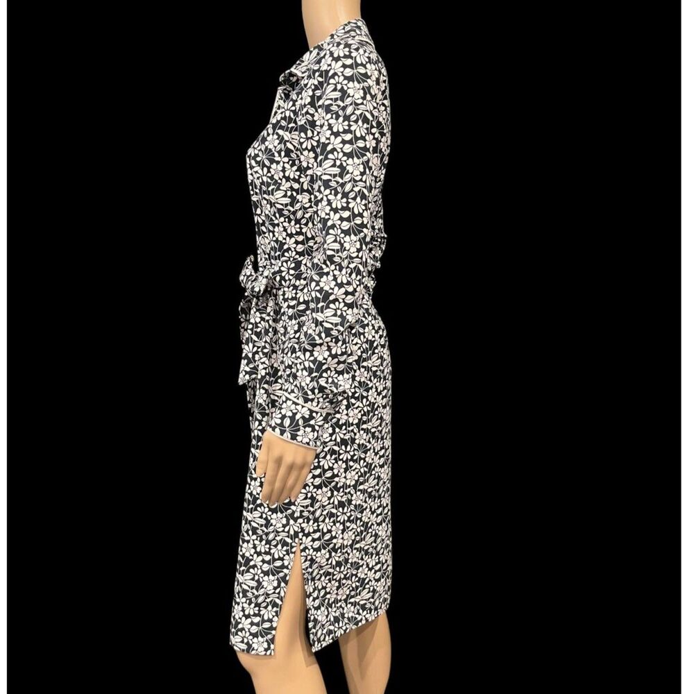 BROOKS BROTHERS Long Sleeve Black & White Floral Print Belted Shirt Dress Sz 2 - Picture 6 of 8